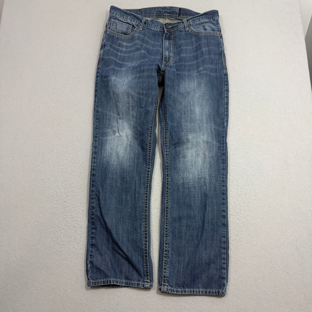 Vintage TK Axel Jeans 34x32 Blue Straight Leg Denim Pants Faded Whiskered y2k